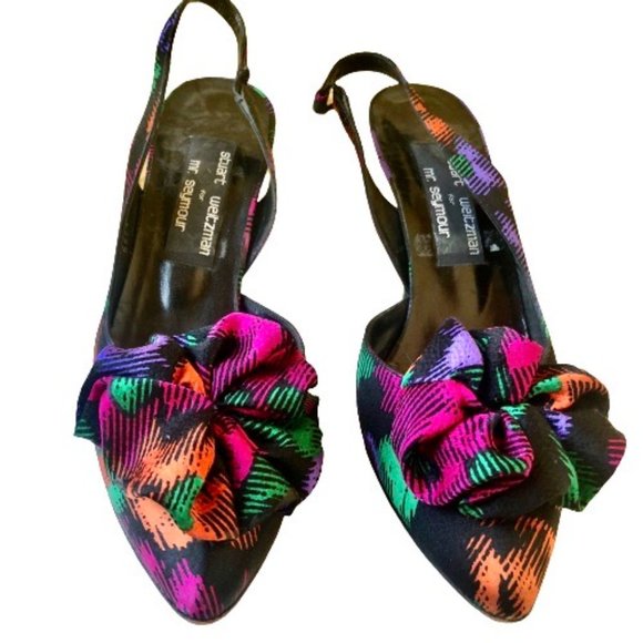 Stuart Weitzman for Mr Seymour Slingback Pump size 8.5 AA Multi-Color Bow - Picture 4 of 12
